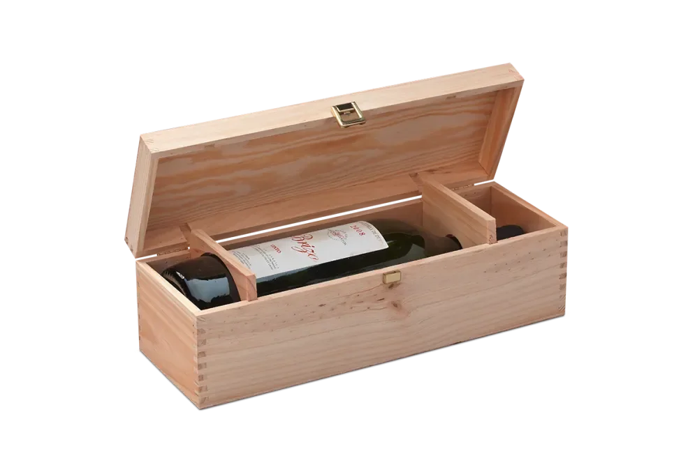 Magnum wood case for wine bottles with guillotine and hinged lid