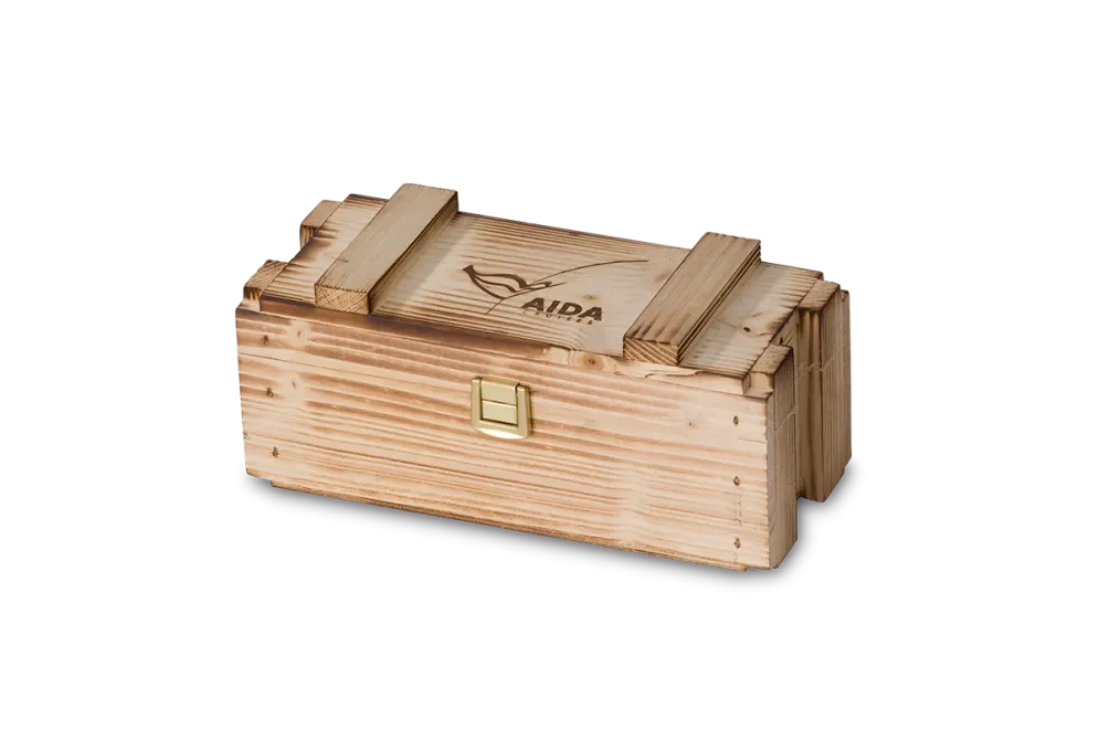 rustic wooden boxes with hinged lid and flamed