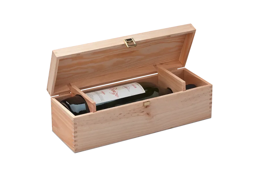 Magnum wood case for wine bottles with guillotine and hinged lid
