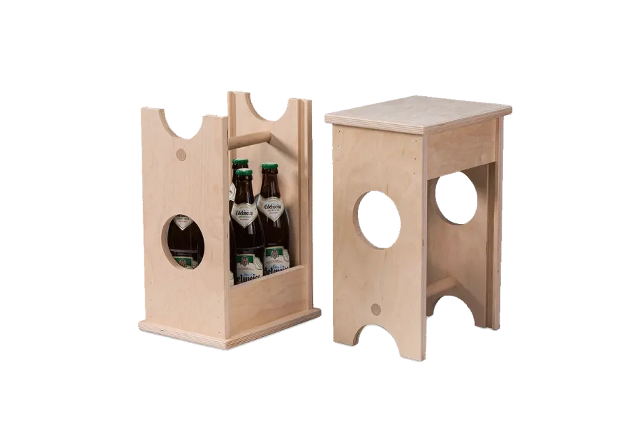 2-in-1 beer stool in light wood for six bottles