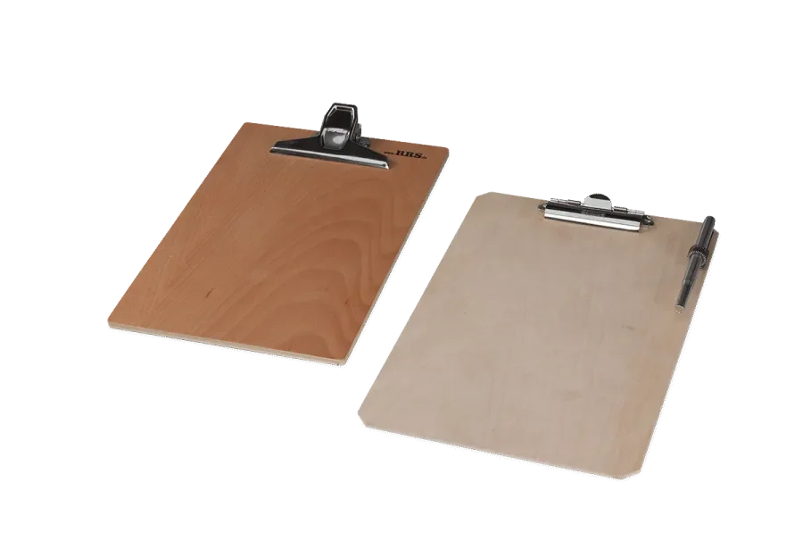 clipboard made of beech or birch plywood, lacquered, pen holder included