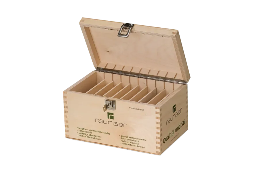 Wooden box for stone slabs with dividers