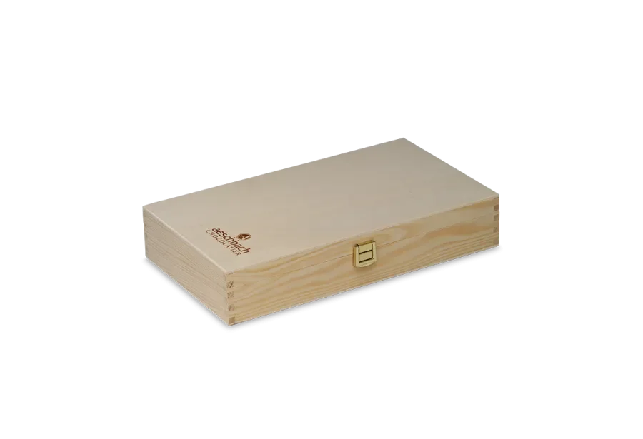 Praline box made of spruce wood with hinged lid