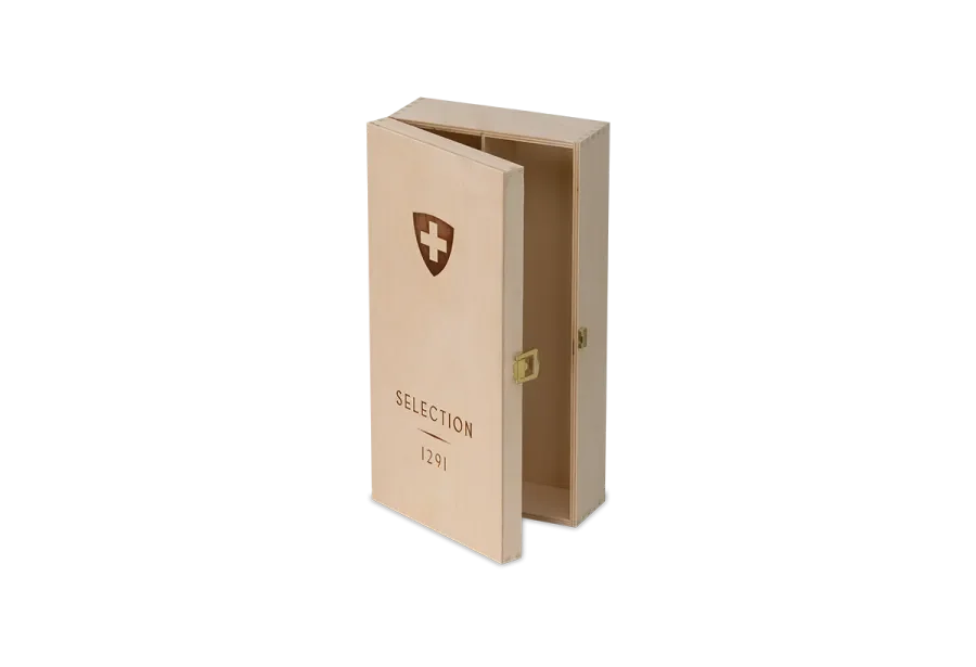 2-piece wine box with fire print made of birch with divider