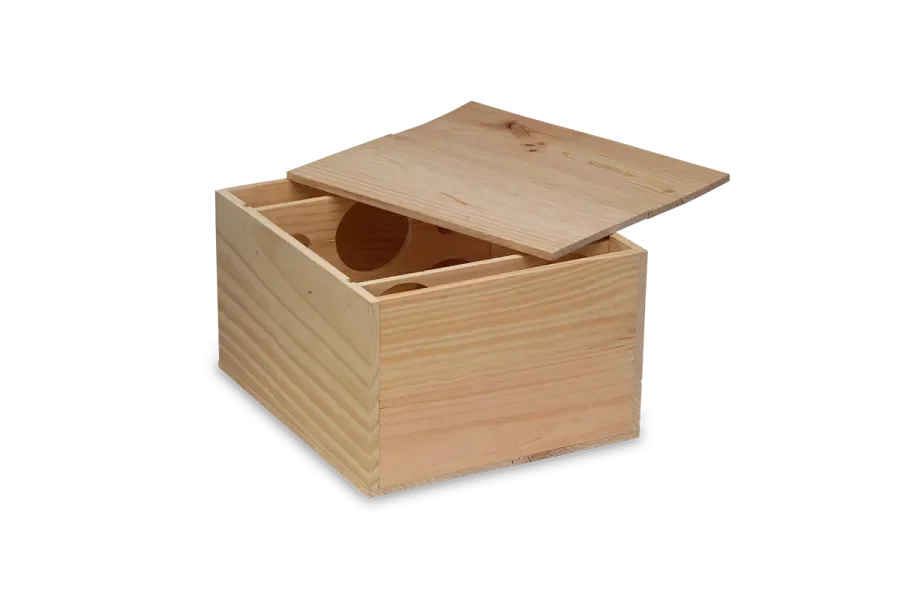 6-piece wine crate with lid made of pine incl. bottle neck bottom holder