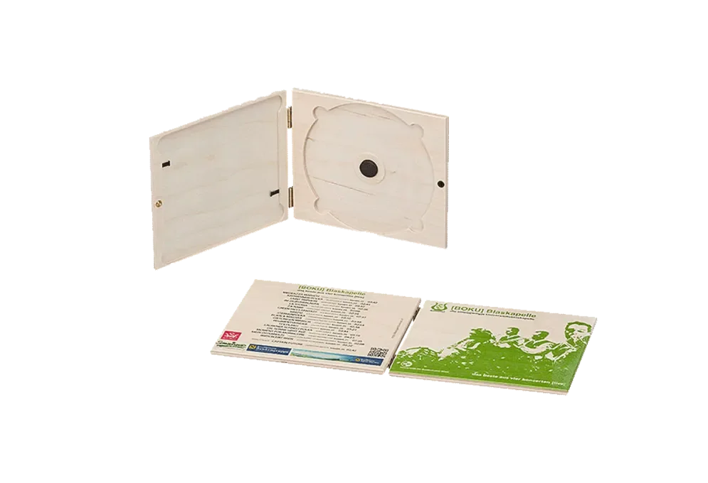 CD packaging made of birch plywood with digital printing
