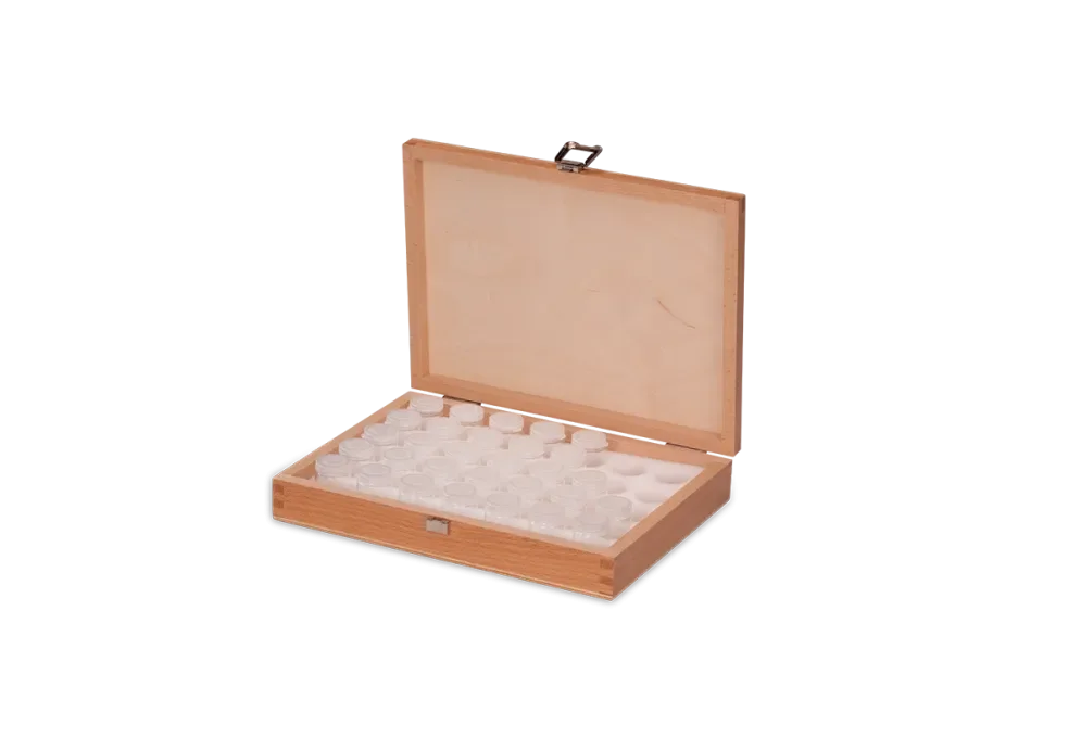 Wooden box with foam insert for small containers