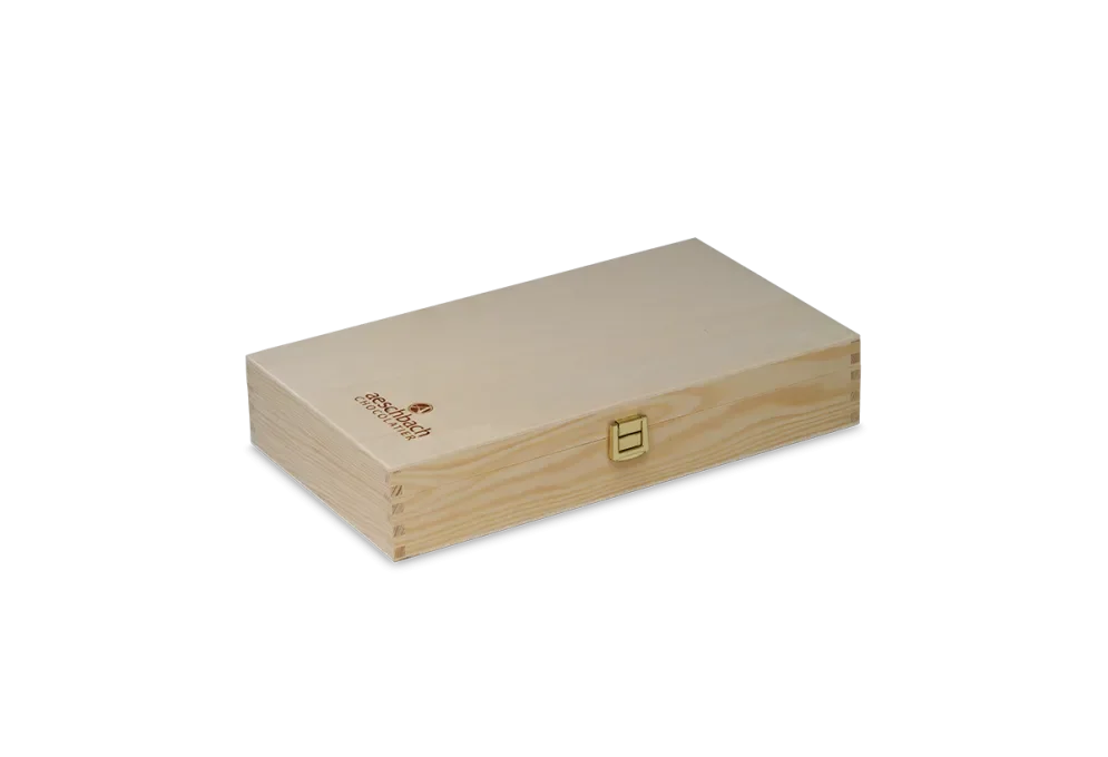 Praline box made of spruce wood with hinged lid