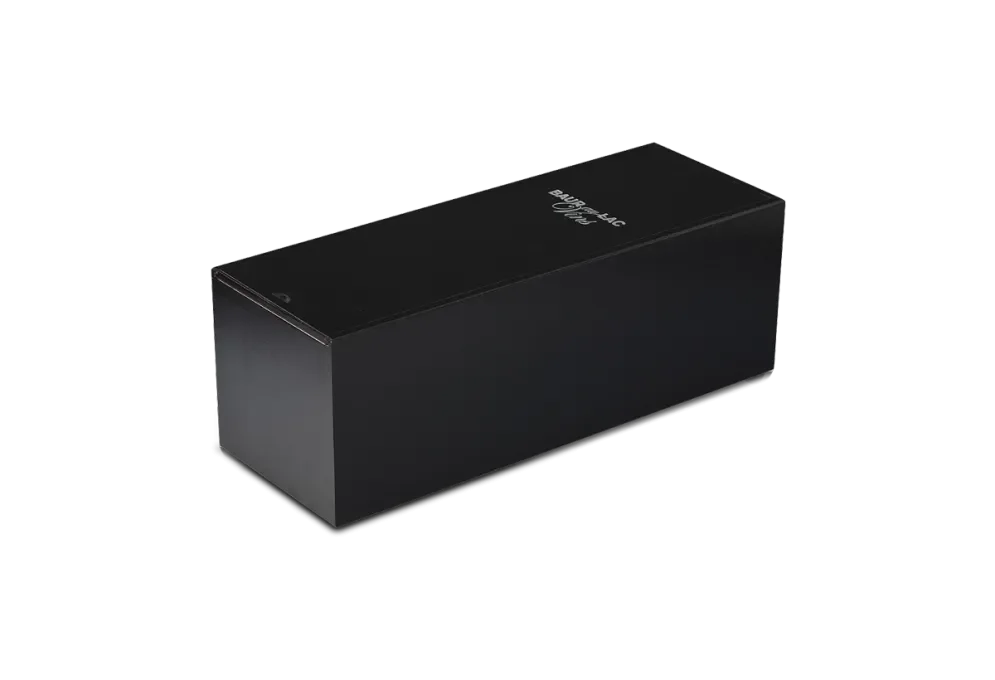 Wooden box for magnum bottles with black varnish and silkscreen treatment