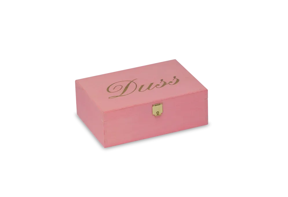 Cake box stained pink with golden screen printing