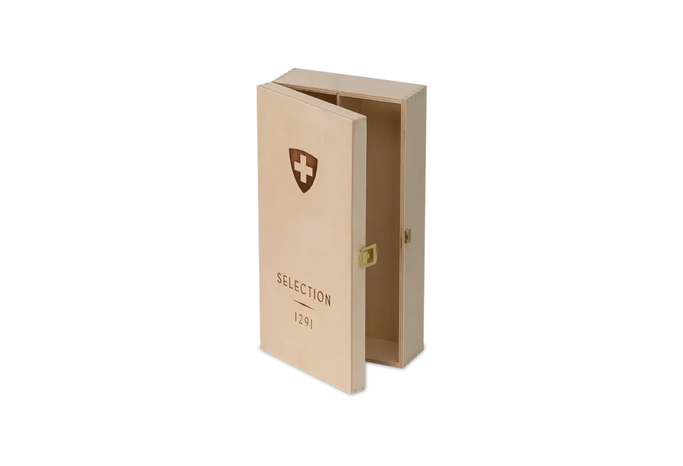 2-piece wine box with fire print made of birch with divider
