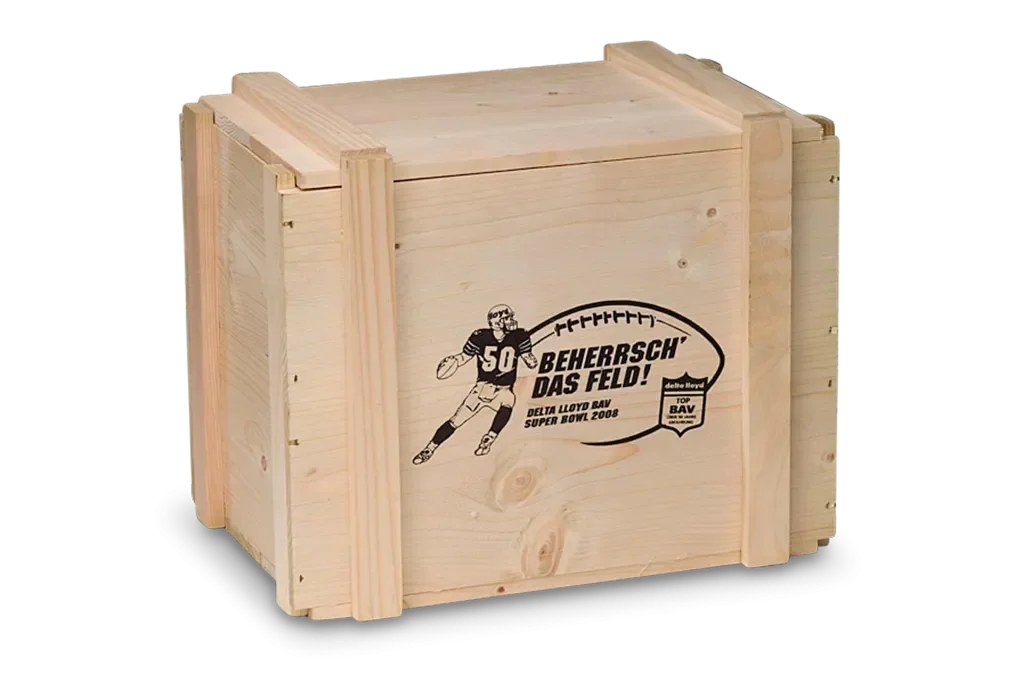 Rustikale Geschenkbox mit Siebdruck und Zierleisten