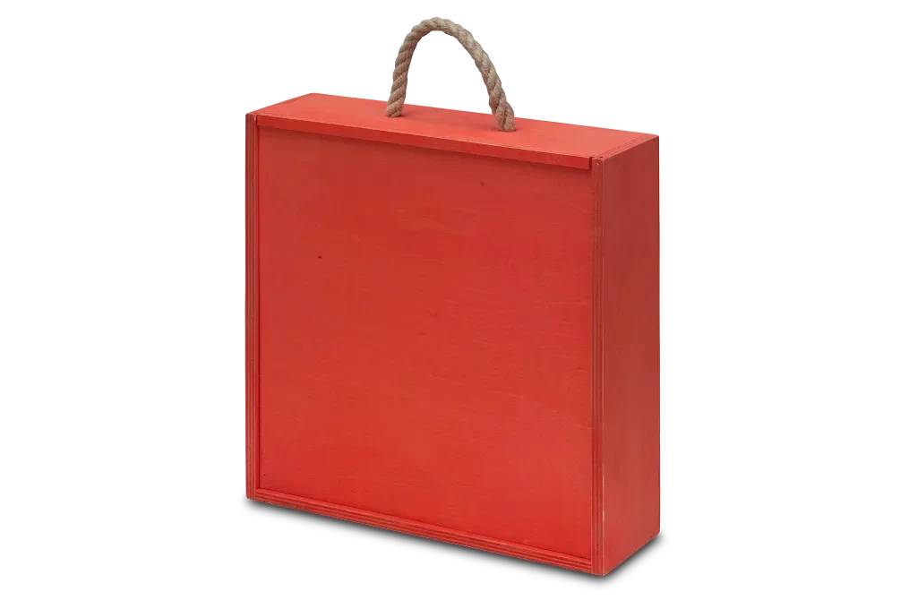 rote Birkensperrholz Kiste mit Seilgriff