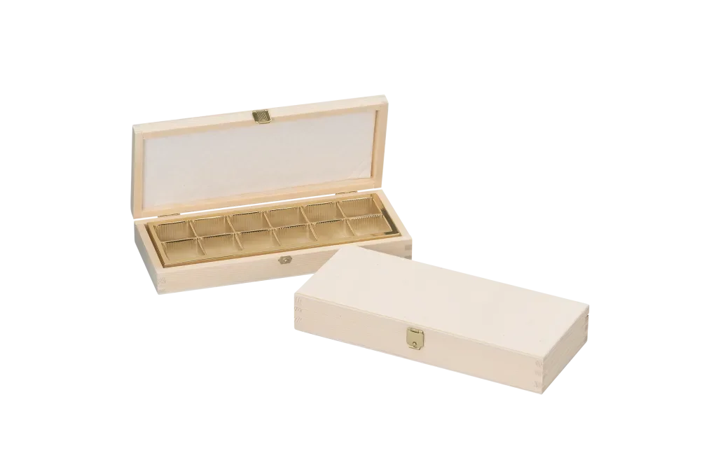 Pralinenkassette 12 Stück produziert von Scheffauer Holzwaren