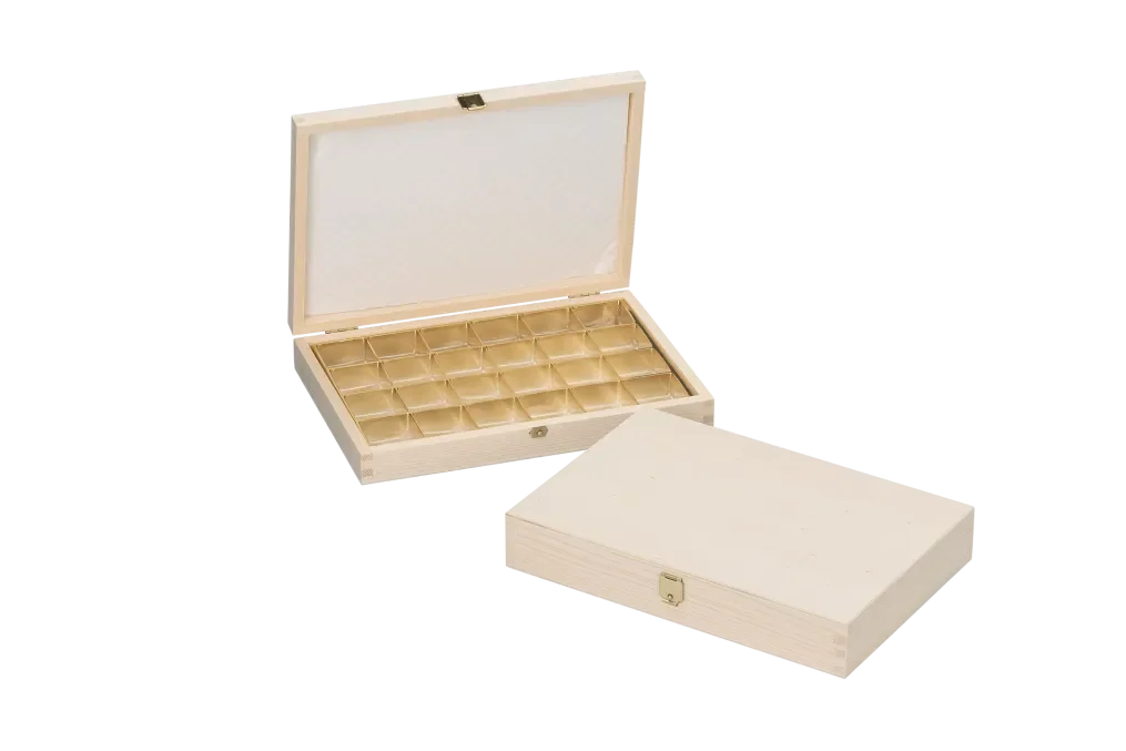 Pralinenkassette 24 Stück produziert von Scheffauer Holzwaren