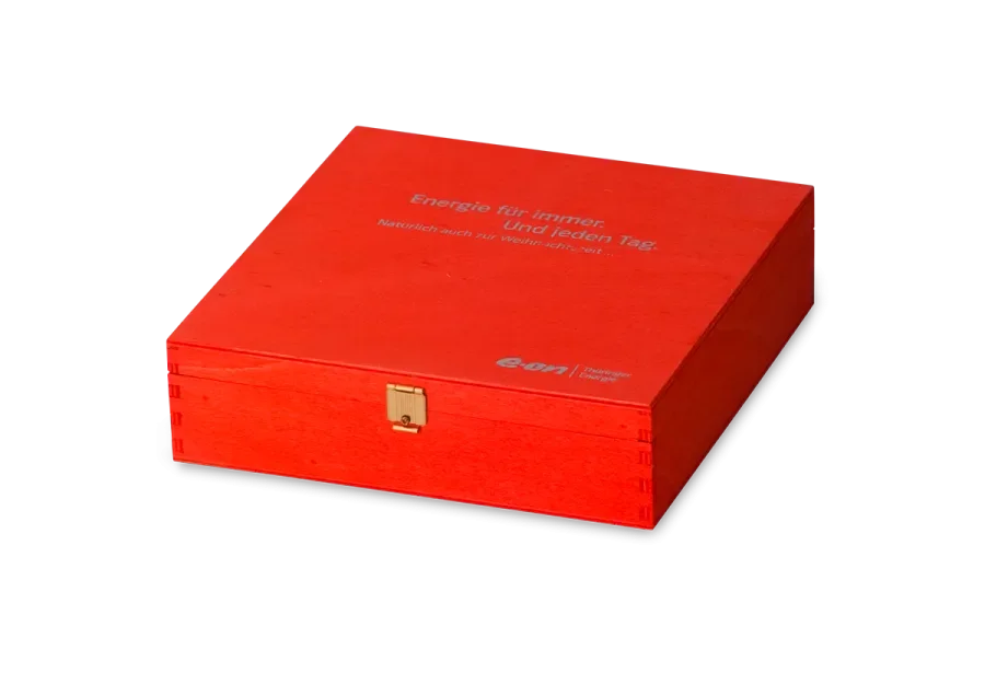 red wood cake box hinged lid