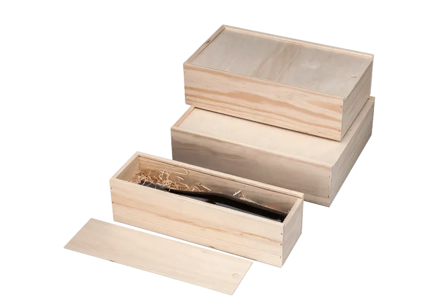 Standard size pine wine box with sliding lid