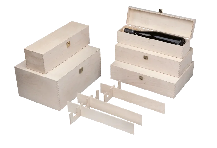 standard wooden wine boxes with hinged lid