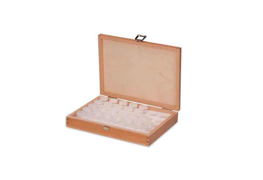 Wooden box with foam insert for small containers