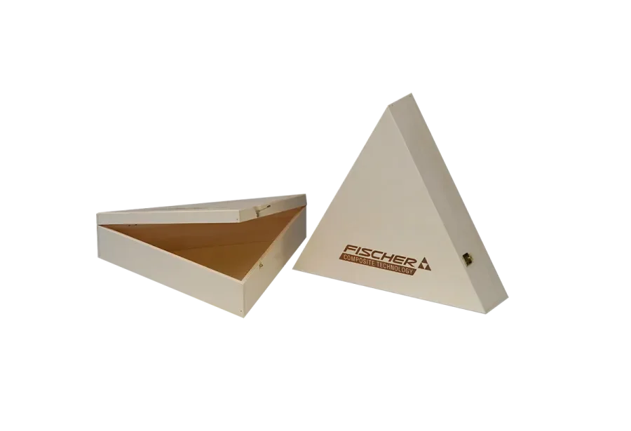 Chocolate box in triangular shape with hinged lid