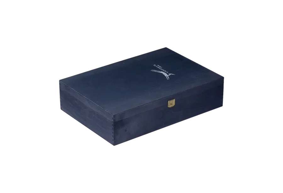 Geschenkbox blau mit Siebdruck Klappdeckel