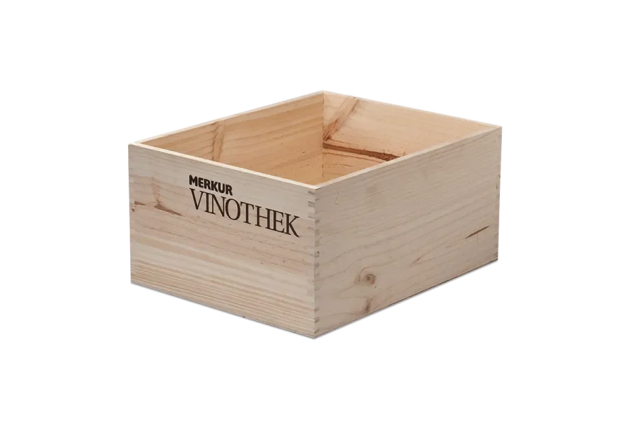 Open wine box with fire print pine with fire print